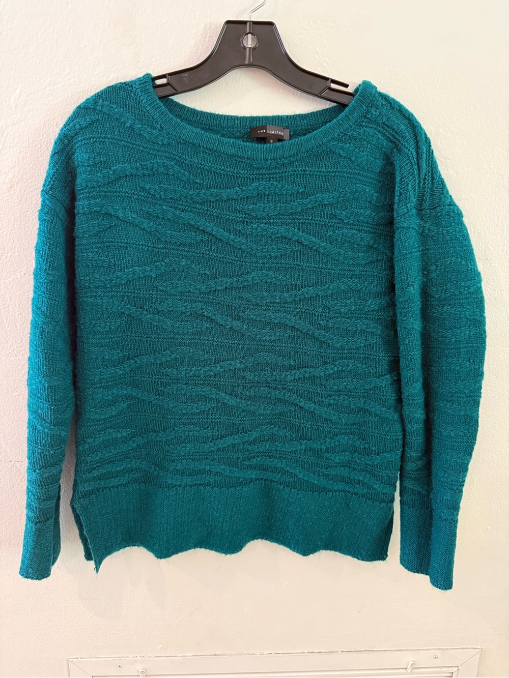 The Limited Teal Textured Crewneck Sweater